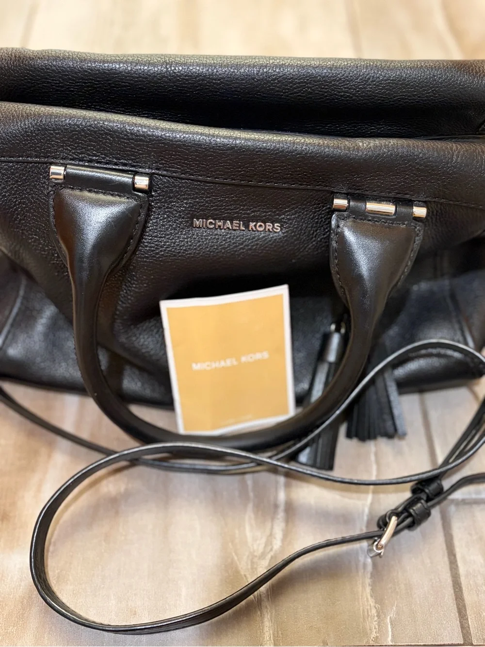 Michael Kors Black Leather Satchel with Crossbody Strap